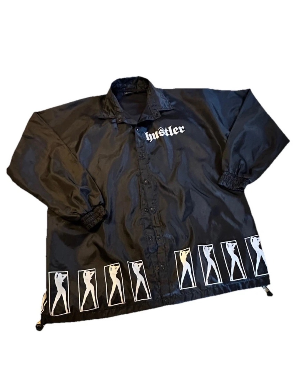 Hustler Hollywood Black Windbreaker Coach Jacket with White Silhouette Trim